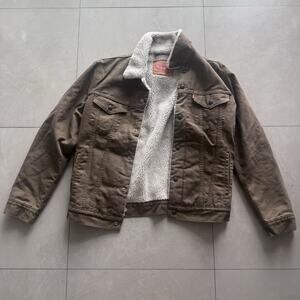 Levi's Men’s Canvas Sherpa Lined Trucker Jacket Brown Size Medium